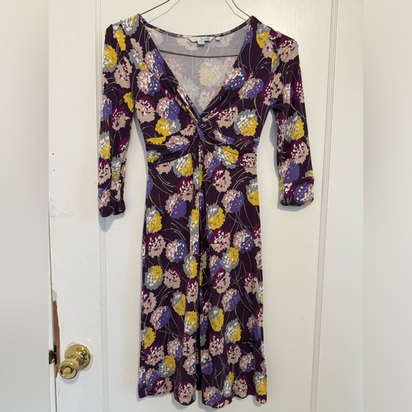 Boden Twist Front Purple Floral Printed Midi Dress US2P - Picture 1 of 4